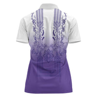 Philippines Barong Style Women Polo Shirt with Polynesian Art and Leaf Motif Purple Color LT03 - Polynesian Pride
