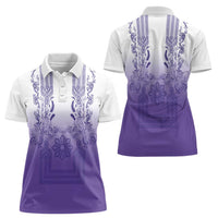 Philippines Barong Style Women Polo Shirt with Polynesian Art and Leaf Motif Purple Color LT03 - Polynesian Pride
