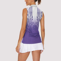 Philippines Barong Style Women Sleeveless Polo Shirt with Polynesian Art and Leaf Motif Purple Color LT03 - Polynesian Pride