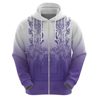 Philippines Barong Style Zip Hoodie with Polynesian Art and Leaf Motif Purple Color