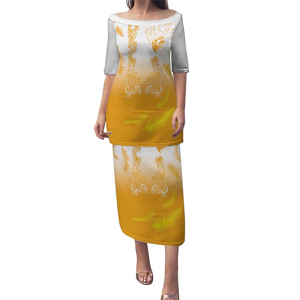 Philippines National Costume Style Puletasi Barong Tagalog and Eagle Feather Yellow Color