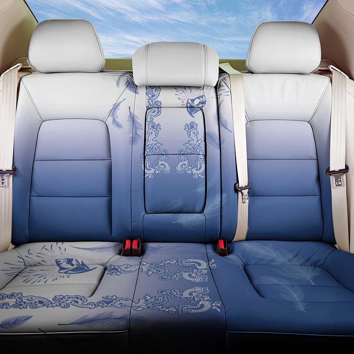 Philippines National Costume Style Back Car Seat Cover Barong Tagalog and Eagle Feather Blue Color