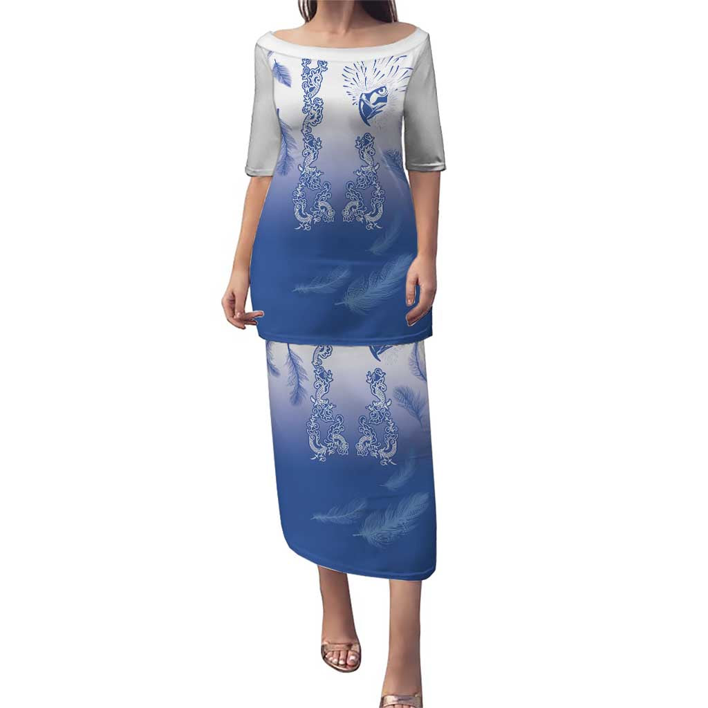 Philippines National Costume Style Puletasi Barong Tagalog and Eagle Feather Blue Color