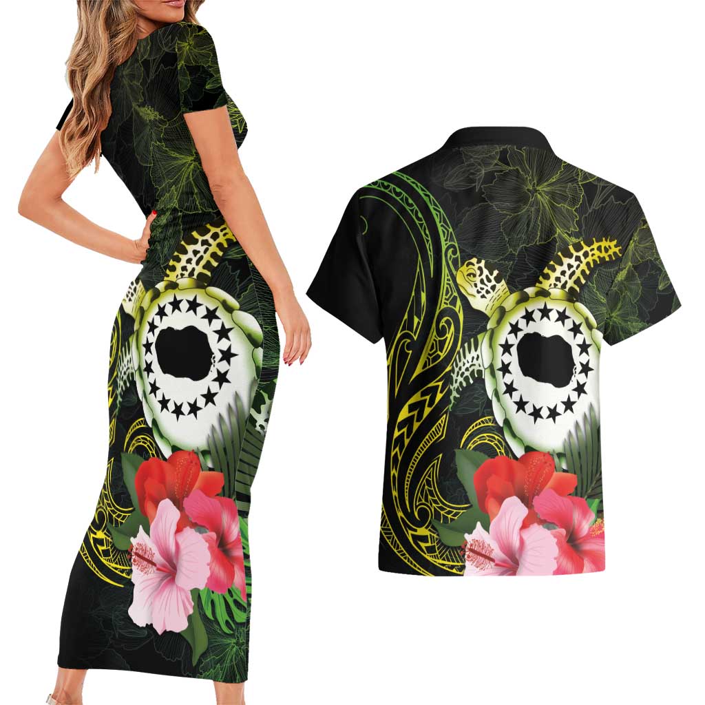 Kia Orana Cook Islands Couples Matching Short Sleeve Bodycon Dress and Hawaiian Shirt Turtle and Hibiscus Polynesian Pattern LT03 - Polynesian Pride