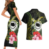 Kia Orana Cook Islands Couples Matching Short Sleeve Bodycon Dress and Hawaiian Shirt Turtle and Hibiscus Polynesian Pattern LT03 - Polynesian Pride