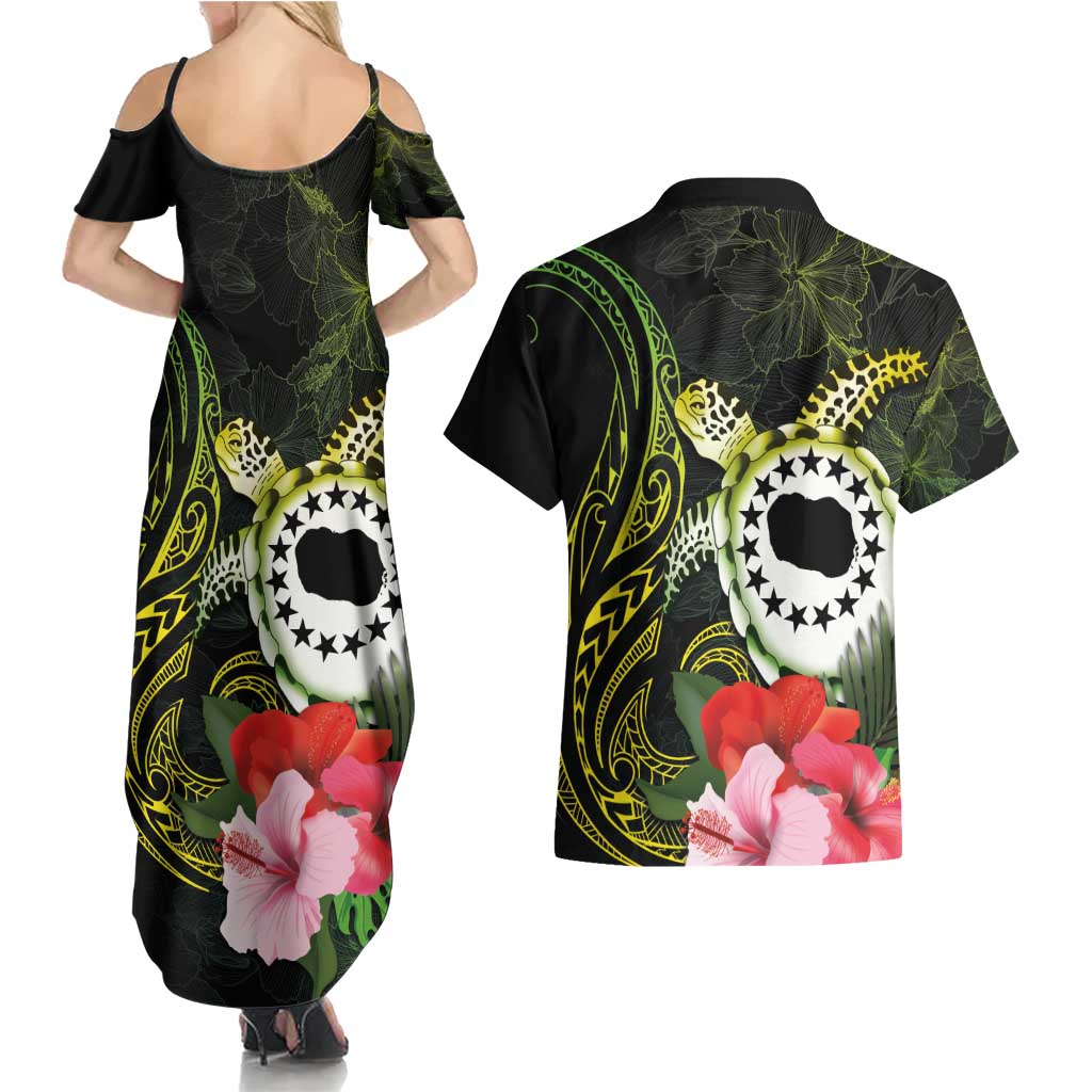 Kia Orana Cook Islands Couples Matching Summer Maxi Dress and Hawaiian Shirt Turtle and Hibiscus Polynesian Pattern