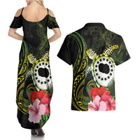 Kia Orana Cook Islands Couples Matching Summer Maxi Dress and Hawaiian Shirt Turtle and Hibiscus Polynesian Pattern