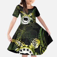 Kia Orana Cook Islands Family Matching Long Sleeve Bodycon Dress and Hawaiian Shirt Turtle and Hibiscus Polynesian Pattern LT03 Daughter's Dress Yellow - Polynesian Pride