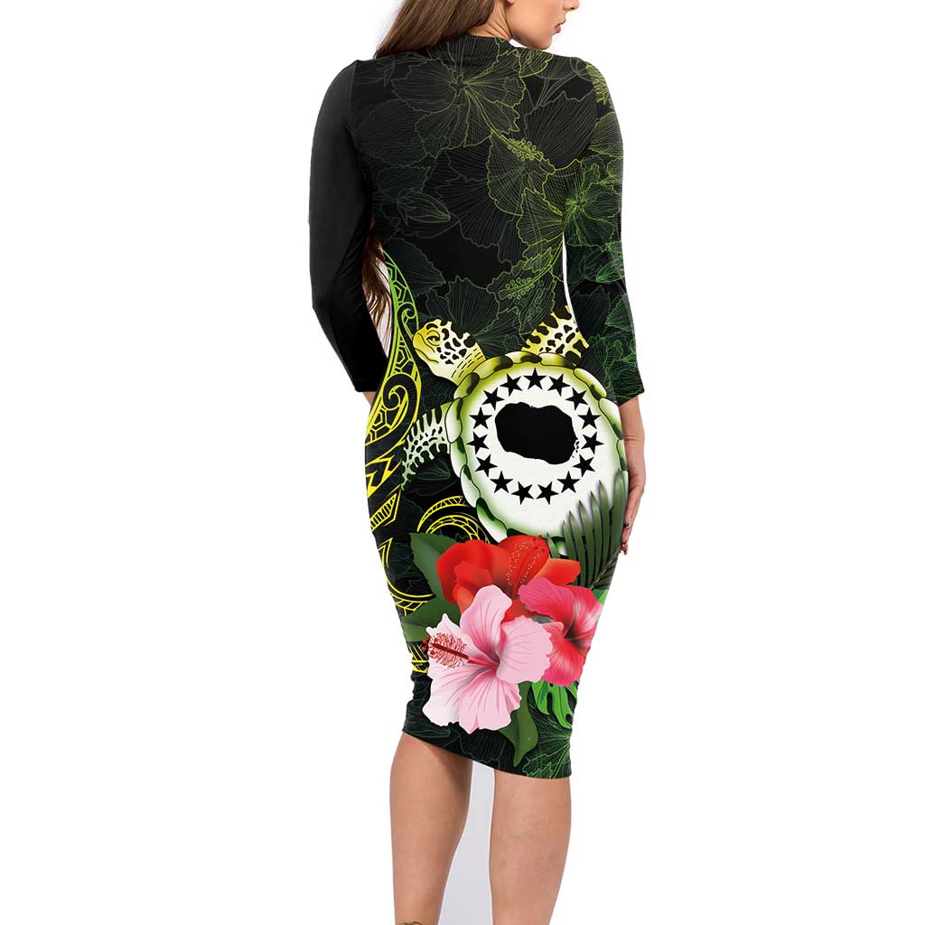 Kia Orana Cook Islands Family Matching Long Sleeve Bodycon Dress and Hawaiian Shirt Turtle and Hibiscus Polynesian Pattern LT03 - Polynesian Pride