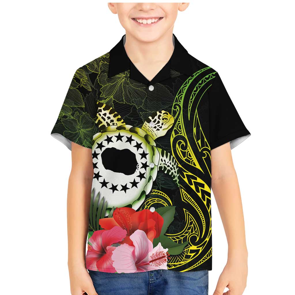 Kia Orana Cook Islands Family Matching Mermaid Dress and Hawaiian Shirt Turtle and Hibiscus Polynesian Pattern LT03 Son's Shirt Yellow - Polynesian Pride