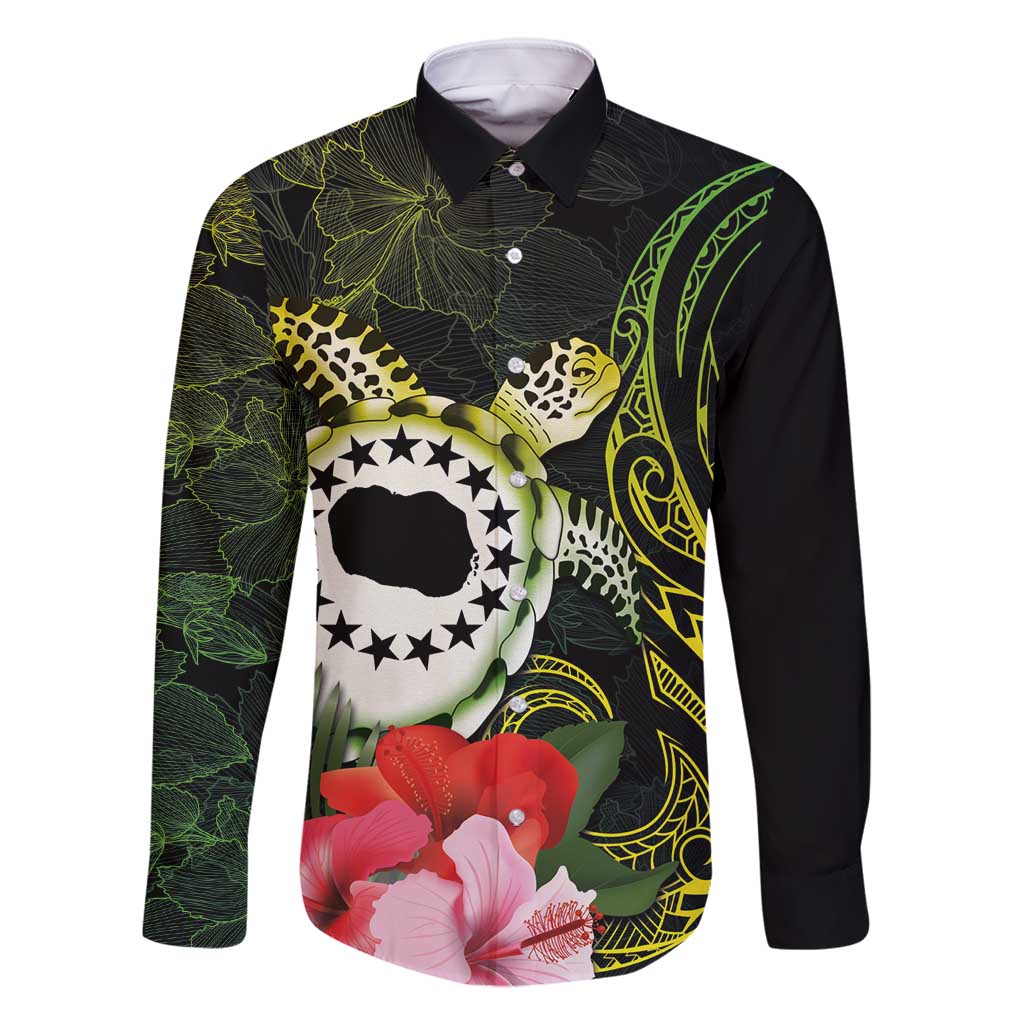 Kia Orana Cook Islands Family Matching Off Shoulder Maxi Dress and Hawaiian Shirt Turtle and Hibiscus Polynesian Pattern LT03 Dad's Shirt - Long Sleeve Yellow - Polynesian Pride