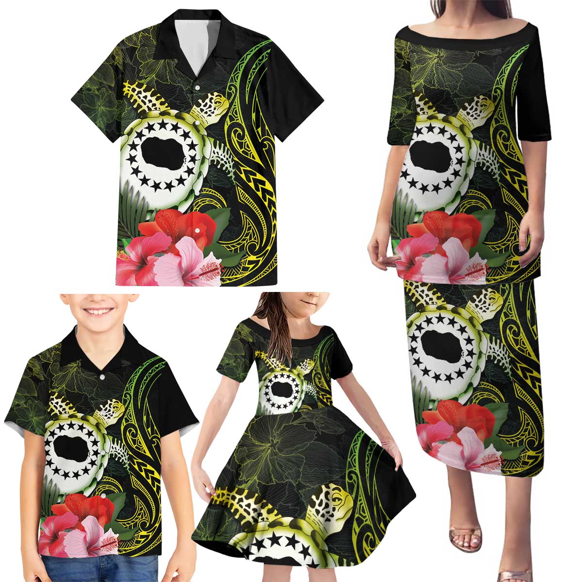 Kia Orana Cook Islands Family Matching Puletasi and Hawaiian Shirt Turtle and Hibiscus Polynesian Pattern LT03 - Polynesian Pride