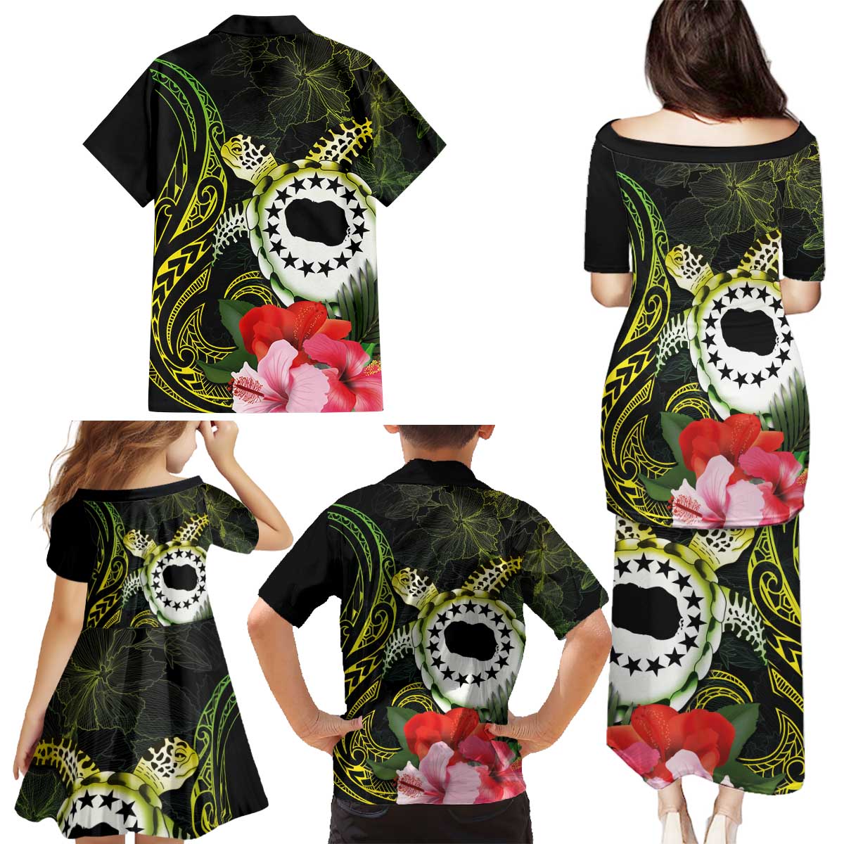Kia Orana Cook Islands Family Matching Puletasi and Hawaiian Shirt Turtle and Hibiscus Polynesian Pattern LT03 - Polynesian Pride