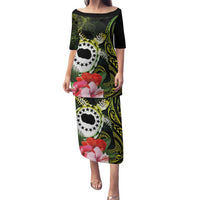 Kia Orana Cook Islands Family Matching Puletasi and Hawaiian Shirt Turtle and Hibiscus Polynesian Pattern LT03 Mom's Dress Yellow - Polynesian Pride
