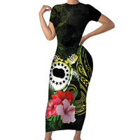 Kia Orana Cook Islands Family Matching Short Sleeve Bodycon Dress and Hawaiian Shirt Turtle and Hibiscus Polynesian Pattern LT03 Mom's Dress Yellow - Polynesian Pride