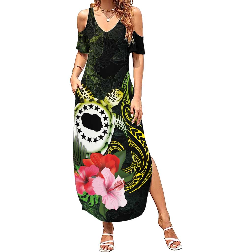 Kia Orana Cook Islands Family Matching Summer Maxi Dress and Hawaiian Shirt Turtle and Hibiscus Polynesian Pattern LT03 Mom's Dress Yellow - Polynesian Pride