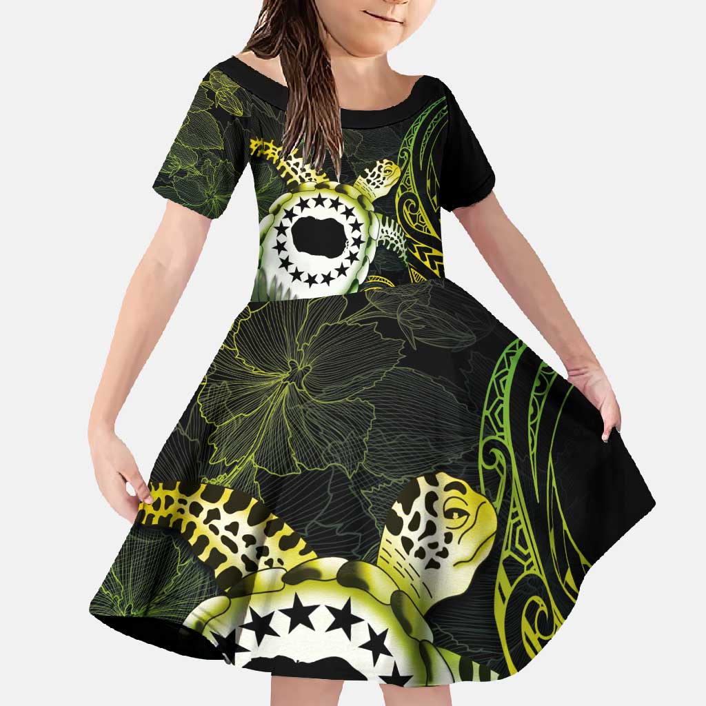 Kia Orana Cook Islands Family Matching Tank Maxi Dress and Hawaiian Shirt Turtle and Hibiscus Polynesian Pattern LT03 Daughter's Dress Yellow - Polynesian Pride