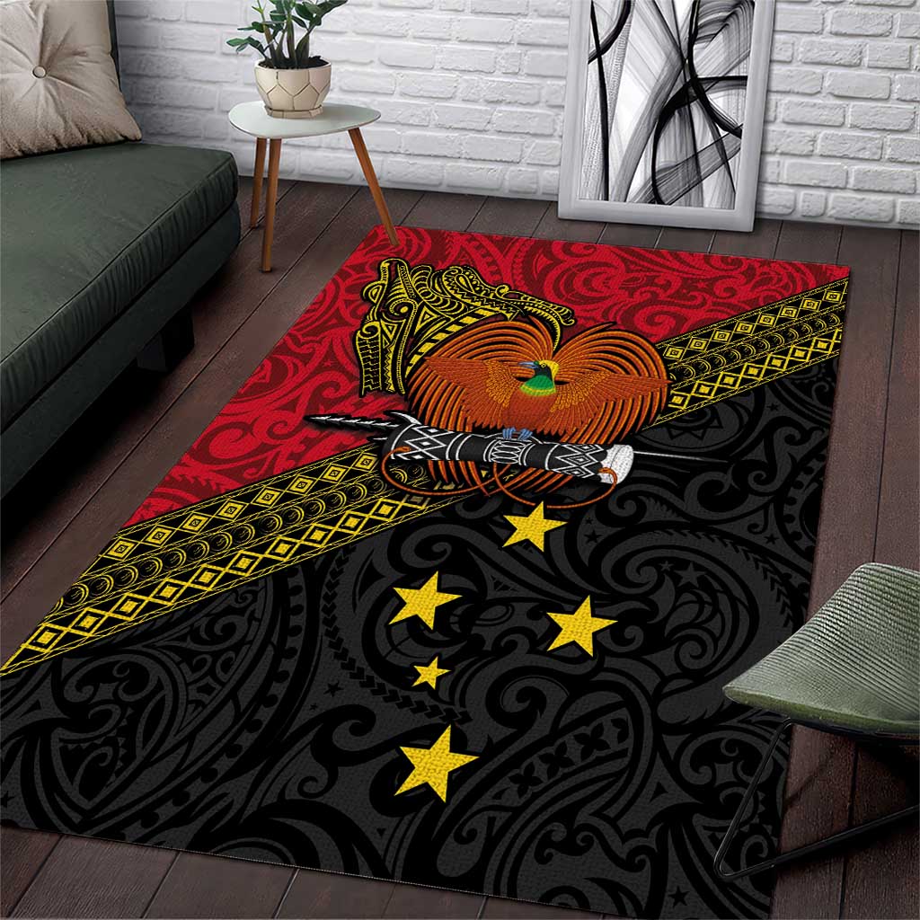 Papua New Guinea Goroka Show Area Rug Bird-of-paradise and Melanesian Tattoo Pattern LT03 Red - Polynesian Pride