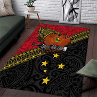 Papua New Guinea Goroka Show Area Rug Bird-of-paradise and Melanesian Tattoo Pattern LT03 Red - Polynesian Pride
