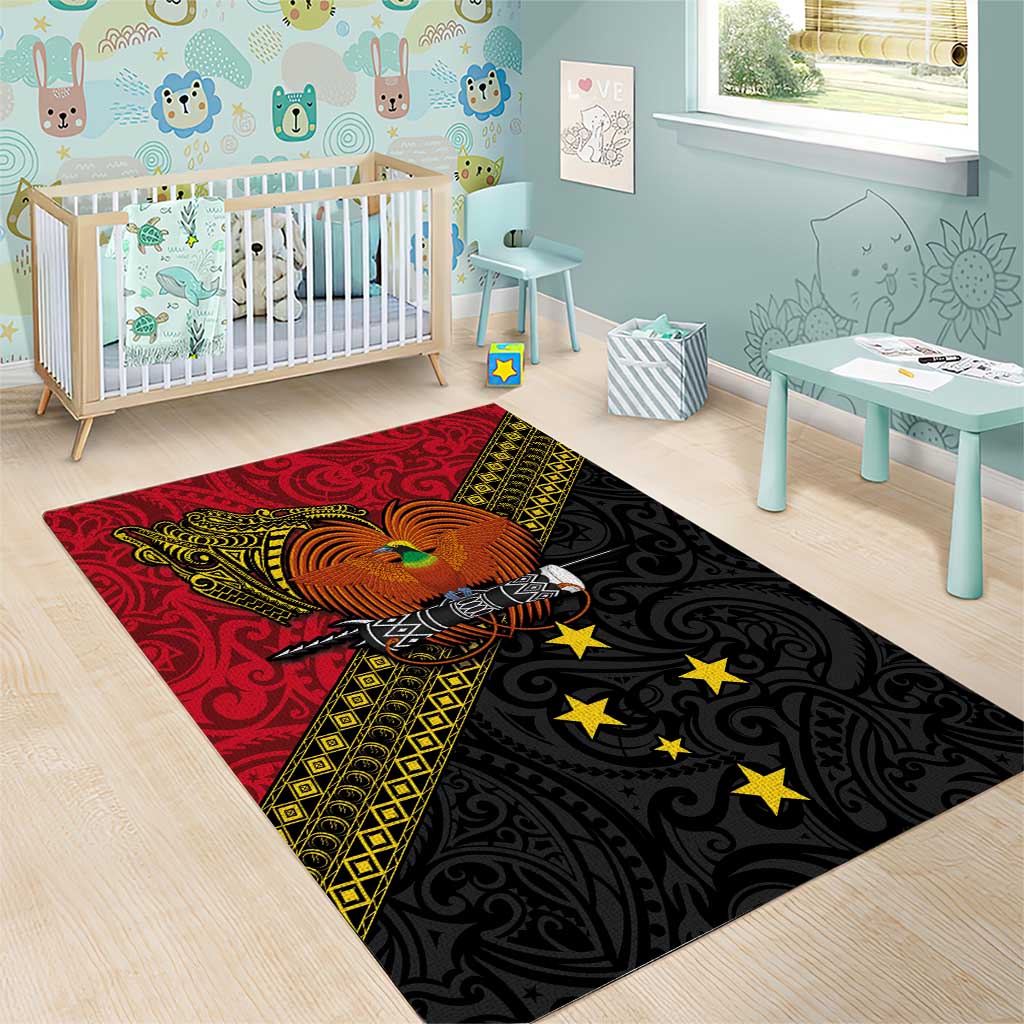 Papua New Guinea Goroka Show Area Rug Bird-of-paradise and Melanesian Tattoo Pattern LT03 - Polynesian Pride