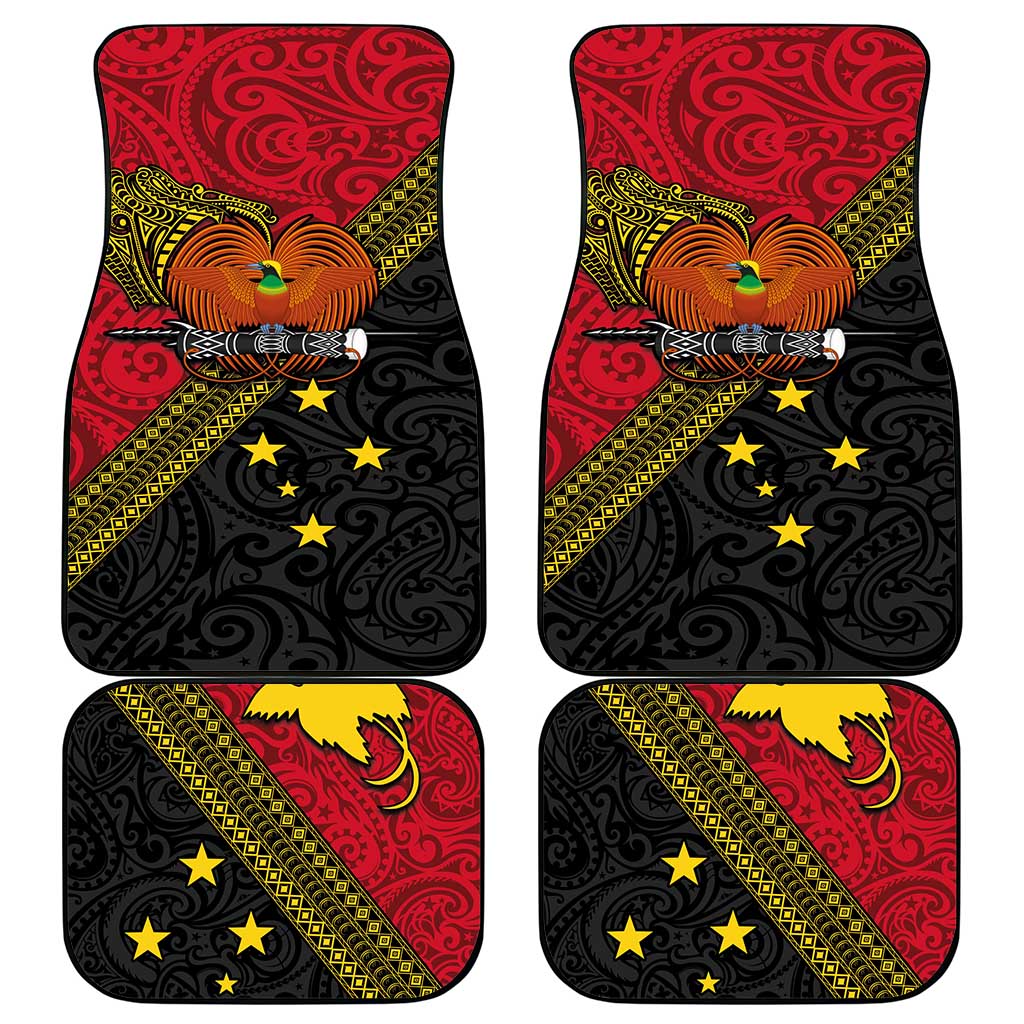 Papua New Guinea Goroka Show Car Mats Bird-of-paradise and Melanesian Tattoo Pattern LT03 - Polynesian Pride