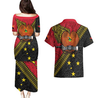 Papua New Guinea Goroka Show Couples Matching Puletasi and Hawaiian Shirt Bird-of-paradise and Melanesian Tattoo Pattern LT03 - Polynesian Pride