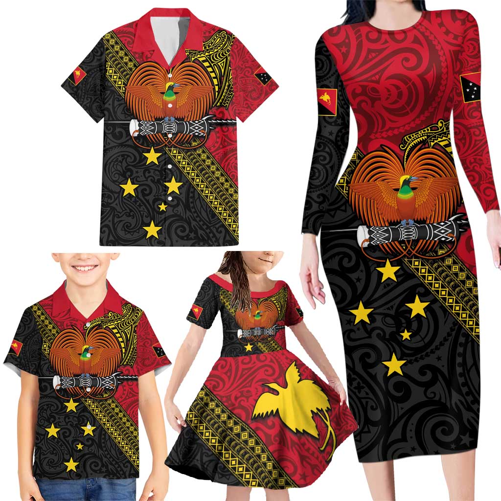 Papua New Guinea Goroka Show Family Matching Long Sleeve Bodycon Dress and Hawaiian Shirt Bird-of-paradise and Melanesian Tattoo Pattern LT03 - Polynesian Pride