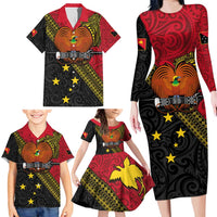 Papua New Guinea Goroka Show Family Matching Long Sleeve Bodycon Dress and Hawaiian Shirt Bird-of-paradise and Melanesian Tattoo Pattern LT03 - Polynesian Pride