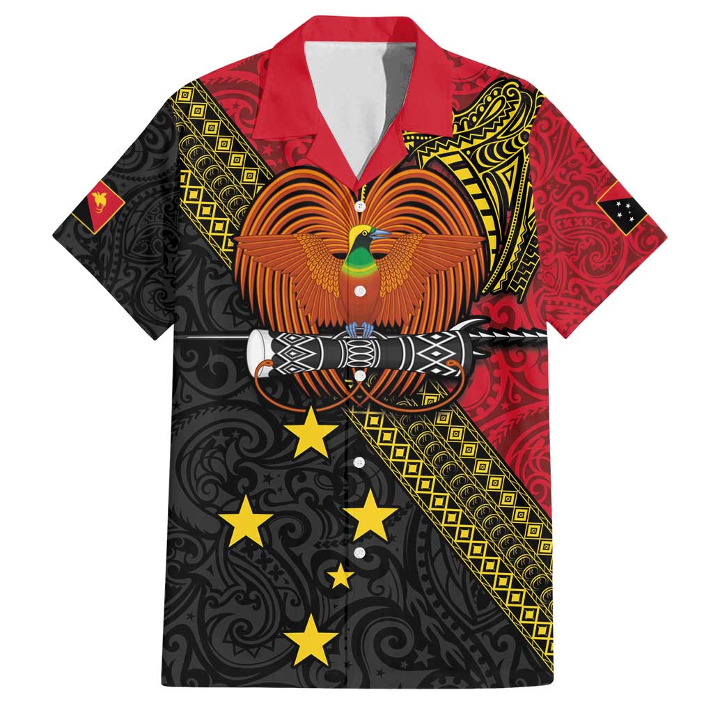 Papua New Guinea Goroka Show Family Matching Long Sleeve Bodycon Dress and Hawaiian Shirt Bird-of-paradise and Melanesian Tattoo Pattern LT03 Dad's Shirt - Short Sleeve Red - Polynesian Pride