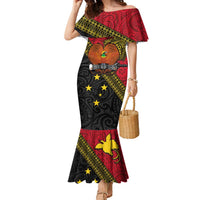 Papua New Guinea Goroka Show Family Matching Mermaid Dress and Hawaiian Shirt Bird-of-paradise and Melanesian Tattoo Pattern LT03 Mom's Dress Red - Polynesian Pride