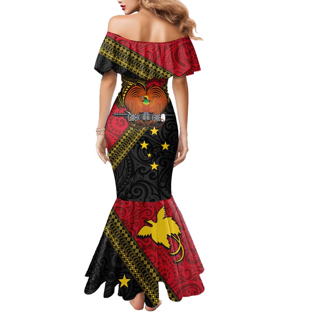 Papua New Guinea Goroka Show Family Matching Mermaid Dress and Hawaiian Shirt Bird-of-paradise and Melanesian Tattoo Pattern LT03 - Polynesian Pride