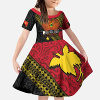 Papua New Guinea Goroka Show Family Matching Off The Shoulder Long Sleeve Dress and Hawaiian Shirt Bird-of-paradise and Melanesian Tattoo Pattern LT03 Daughter's Dress Red - Polynesian Pride