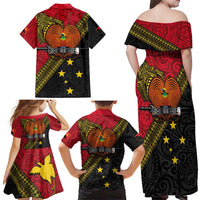 Papua New Guinea Goroka Show Family Matching Off Shoulder Maxi Dress and Hawaiian Shirt Bird-of-paradise and Melanesian Tattoo Pattern LT03 - Polynesian Pride