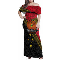 Papua New Guinea Goroka Show Family Matching Off Shoulder Maxi Dress and Hawaiian Shirt Bird-of-paradise and Melanesian Tattoo Pattern LT03 Mom's Dress Red - Polynesian Pride