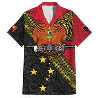 Papua New Guinea Goroka Show Family Matching Summer Maxi Dress and Hawaiian Shirt Bird-of-paradise and Melanesian Tattoo Pattern LT03 Dad's Shirt - Short Sleeve Red - Polynesian Pride