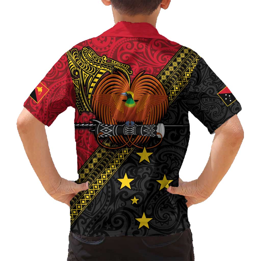 Papua New Guinea Goroka Show Family Matching Tank Maxi Dress and Hawaiian Shirt Bird-of-paradise and Melanesian Tattoo Pattern LT03 - Polynesian Pride