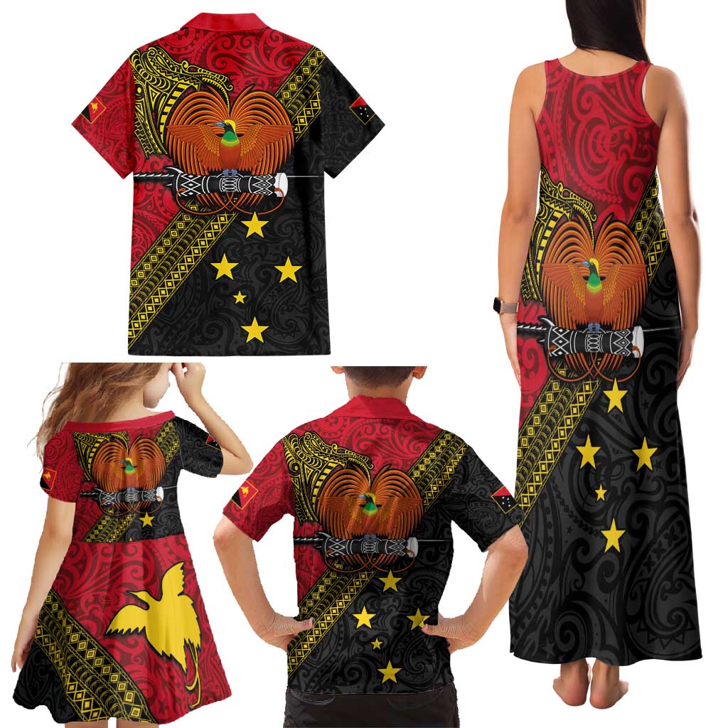 Papua New Guinea Goroka Show Family Matching Tank Maxi Dress and Hawaiian Shirt Bird-of-paradise and Melanesian Tattoo Pattern LT03 - Polynesian Pride