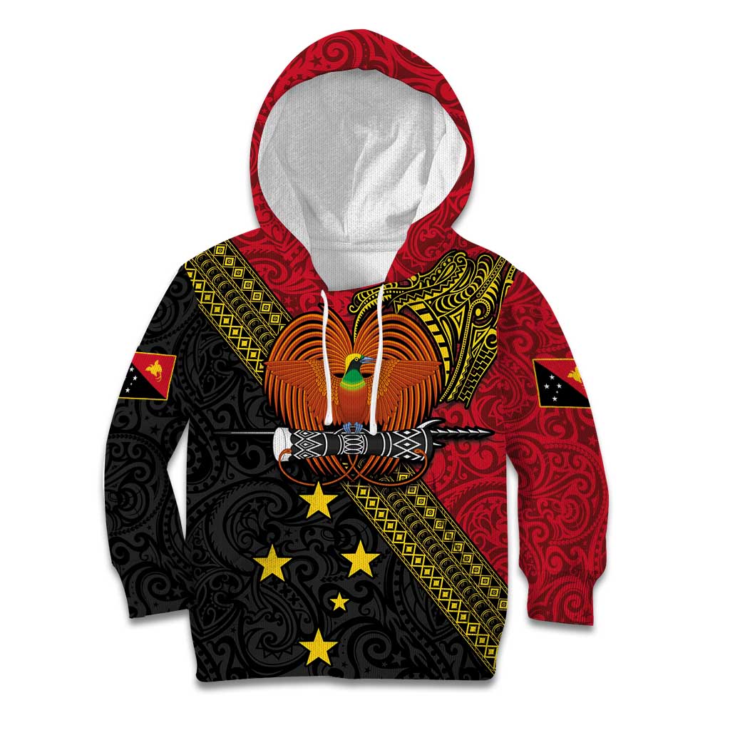 Papua New Guinea Goroka Show Kid Hoodie Bird-of-paradise and Melanesian Tattoo Pattern LT03 Hoodie Red - Polynesian Pride