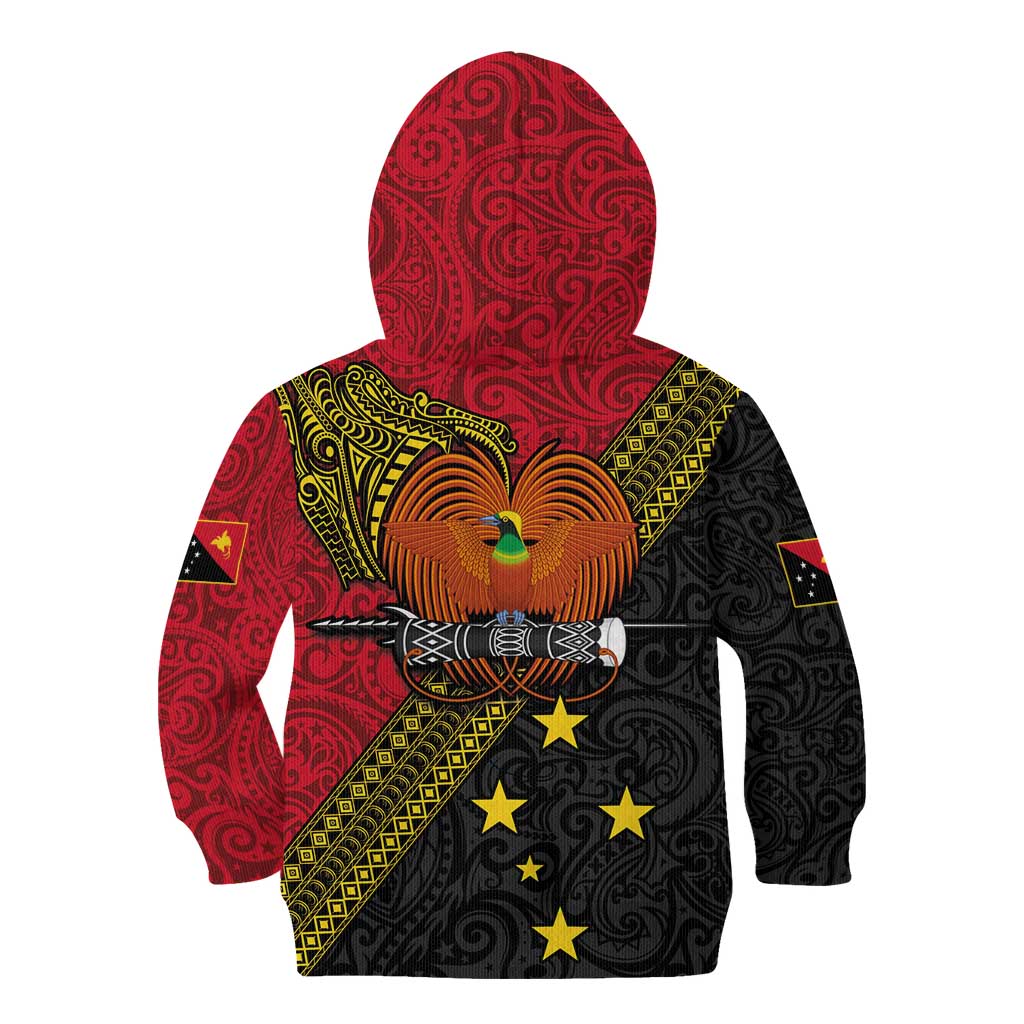 Papua New Guinea Goroka Show Kid Hoodie Bird-of-paradise and Melanesian Tattoo Pattern LT03 - Polynesian Pride