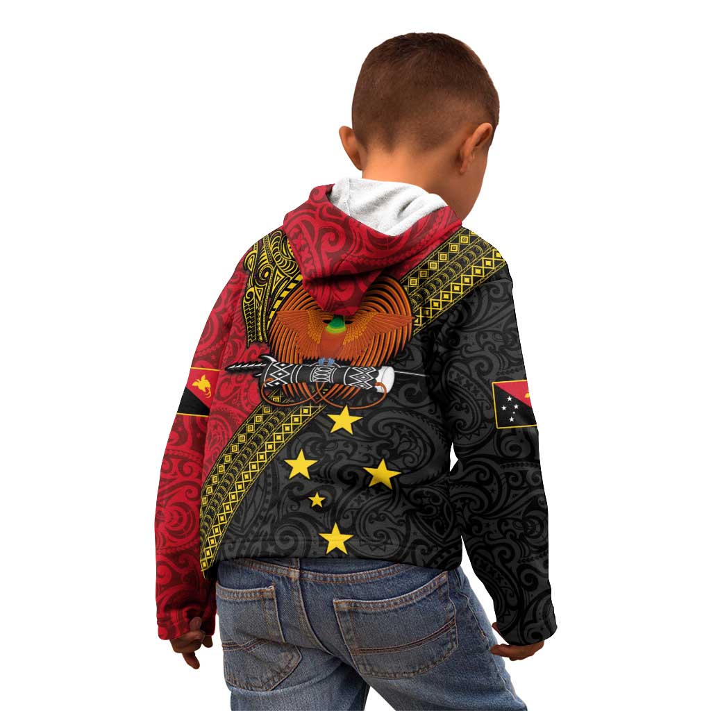 Papua New Guinea Goroka Show Kid Hoodie Bird-of-paradise and Melanesian Tattoo Pattern LT03 - Polynesian Pride