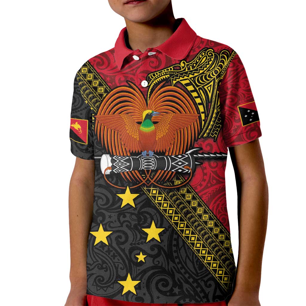 Papua New Guinea Goroka Show Kid Polo Shirt Bird-of-paradise and Melanesian Tattoo Pattern LT03 Kid Red - Polynesian Pride