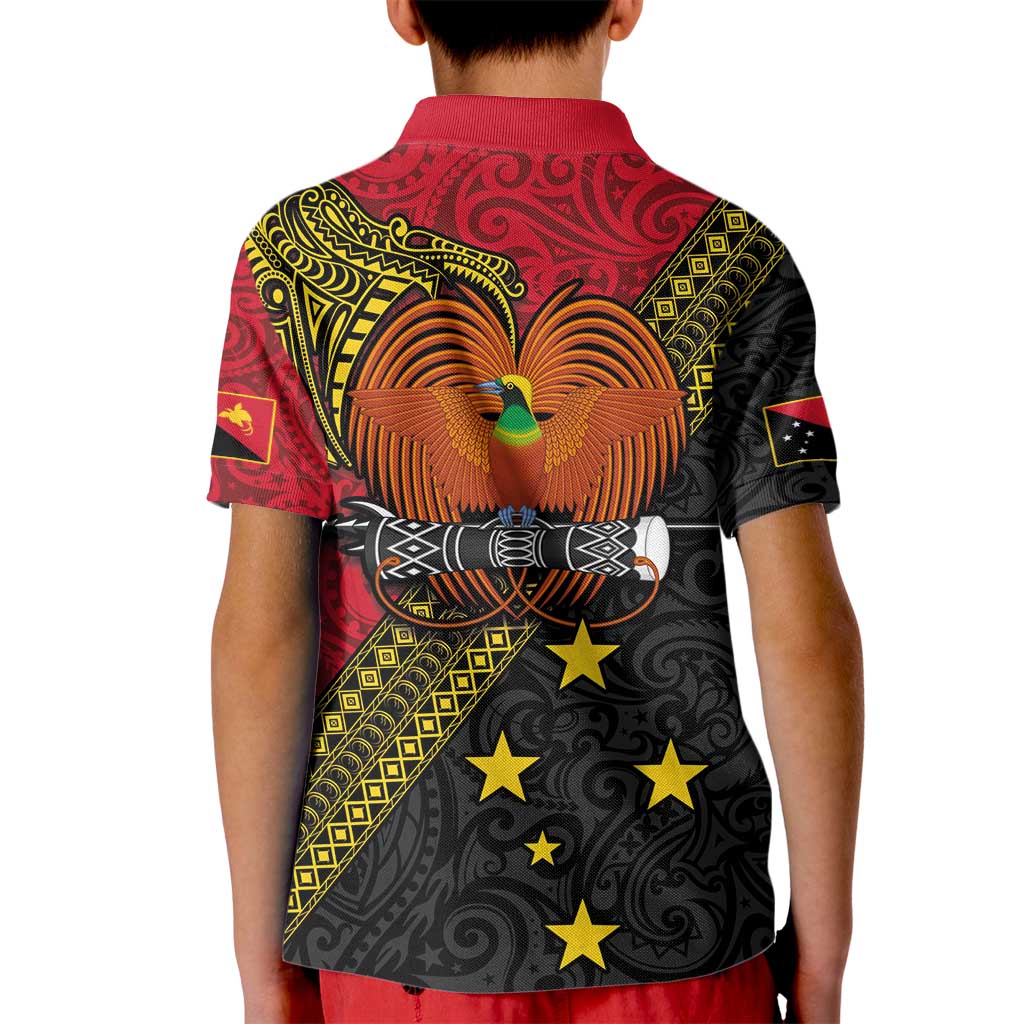 Papua New Guinea Goroka Show Kid Polo Shirt Bird-of-paradise and Melanesian Tattoo Pattern LT03 - Polynesian Pride
