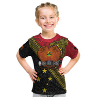 Papua New Guinea Goroka Show Kid T Shirt Bird-of-paradise and Melanesian Tattoo Pattern LT03 Red - Polynesian Pride