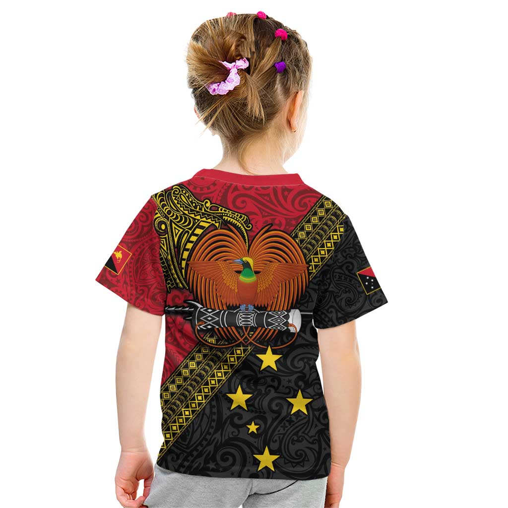 Papua New Guinea Goroka Show Kid T Shirt Bird-of-paradise and Melanesian Tattoo Pattern LT03 - Polynesian Pride
