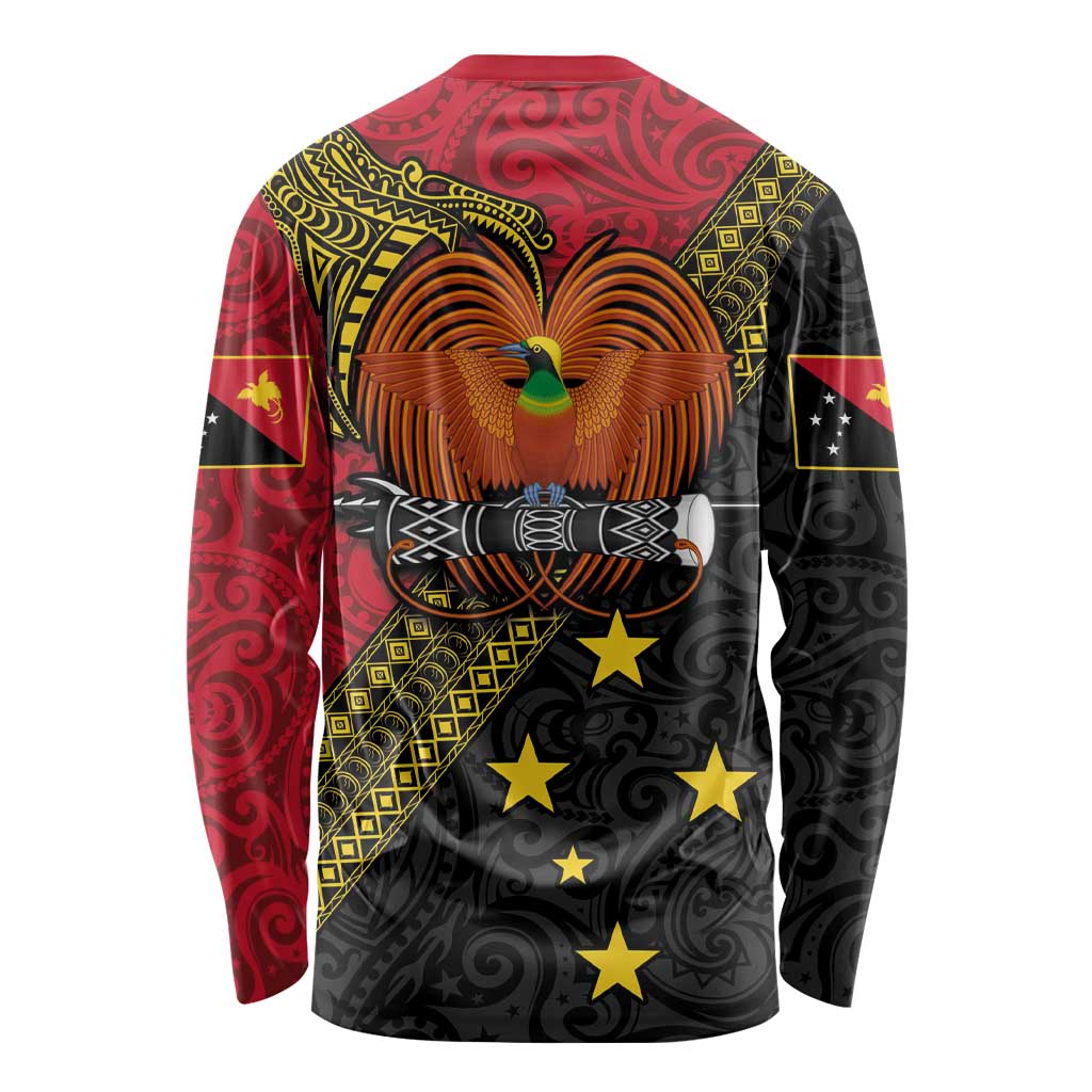Papua New Guinea Goroka Show Long Sleeve Shirt Bird-of-paradise and Melanesian Tattoo Pattern LT03 - Polynesian Pride