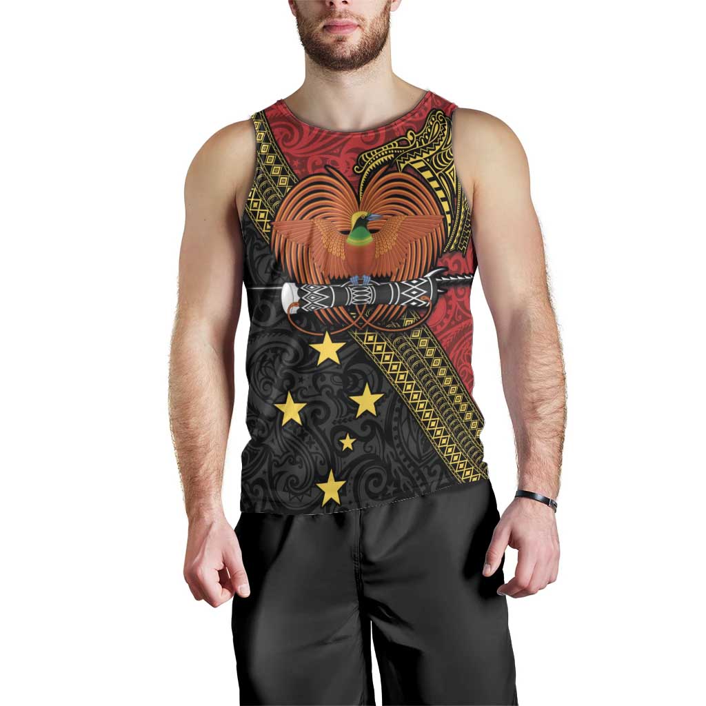 Papua New Guinea Goroka Show Men Tank Top Bird-of-paradise and Melanesian Tattoo Pattern LT03 - Polynesian Pride
