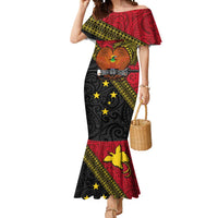 Papua New Guinea Goroka Show Mermaid Dress Bird-of-paradise and Melanesian Tattoo Pattern LT03 Women Red - Polynesian Pride