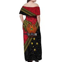 Papua New Guinea Goroka Show Off Shoulder Maxi Dress Bird-of-paradise and Melanesian Tattoo Pattern LT03 - Polynesian Pride