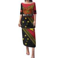 Papua New Guinea Goroka Show Puletasi Bird-of-paradise and Melanesian Tattoo Pattern LT03 Long Dress Red - Polynesian Pride