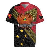 Papua New Guinea Goroka Show Rugby Jersey Bird-of-paradise and Melanesian Tattoo Pattern LT03 Red - Polynesian Pride